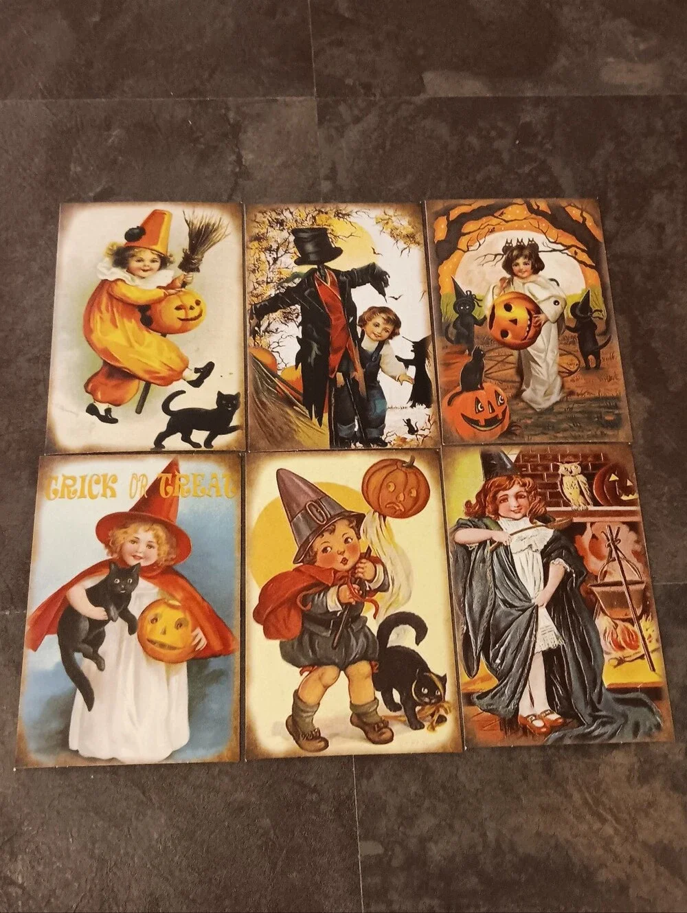 Halloween Postcard Lot Of 6, Vintage Inspired Art 4x6, Pumpkin Witchy Note Cards